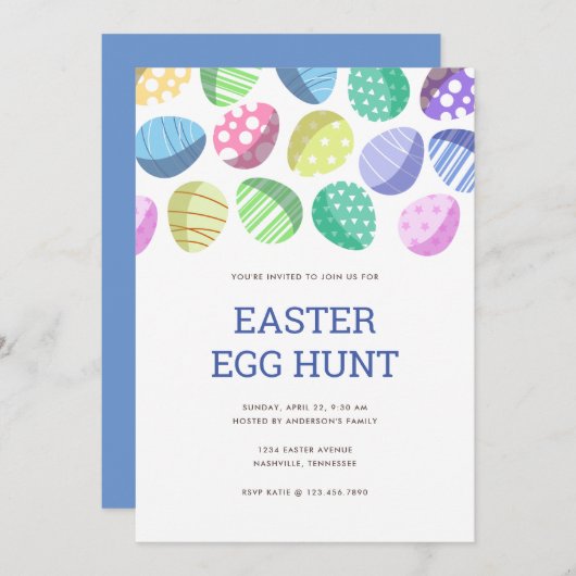 Moderne farbenfrohe Ostereierjagd Einladung (Vorne/Hinten)