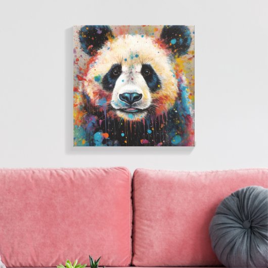 Moderne, farbenfrohe Panda Kunst Leinwanddruck (Insitu (Wohnzimmer))