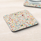 Moderne, farbenfrohe Pastel Terrazzo Muster Getränkeuntersetzer (Linke Seite)