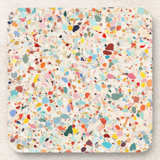 Moderne, farbenfrohe Pastel Terrazzo Muster Getränkeuntersetzer (Vorderseite)