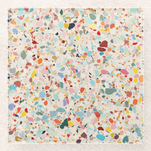 Moderne, farbenfrohe Pastel Terrazzo Muster Glasuntersetzer (Vorderseite)