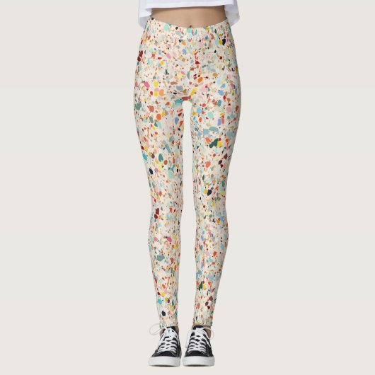 Moderne, farbenfrohe Pastel Terrazzo Muster Leggings (Vorderseite)