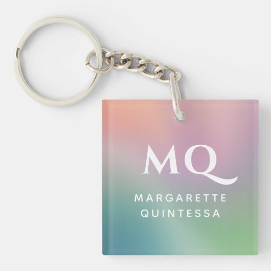 Moderne farbenfrohe Pastel Weiß Mit Monogramm Ursp Schlüsselanhänger (Vorderseite)