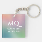 Moderne farbenfrohe Pastel Weiß Mit Monogramm Ursp Schlüsselanhänger (Rückseite)