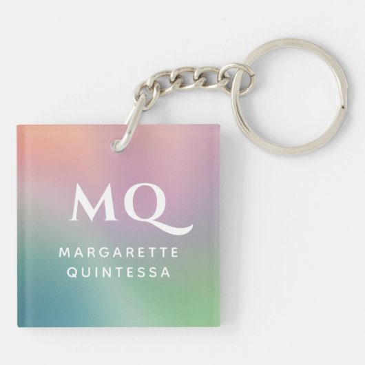 Moderne farbenfrohe Pastel Weiß Mit Monogramm Ursp Schlüsselanhänger (Rückseite)