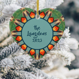 Moderne, farbenfrohe personalisierte Weihnachtssch Keramik Ornament