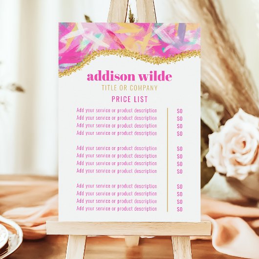 Moderne farbenfrohe Pinselstriche Service Preislis Menükarte