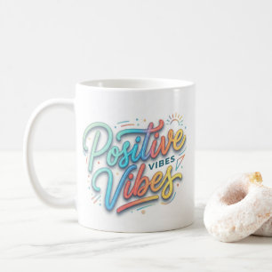 Moderne farbenfrohe positive Vibes-Typografie-Kuns Kaffeetasse