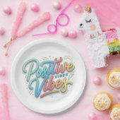 Moderne farbenfrohe positive Vibes-Typografie-Kuns Pappteller (Party)