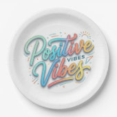Moderne farbenfrohe positive Vibes-Typografie-Kuns Pappteller (Vorderseite)