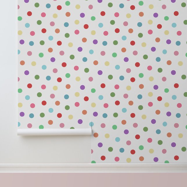 Moderne farbenfrohe Punktmuster weiß Tapete (Modern Colorful Dots Pattern Peel and Stick Wallpaper.)