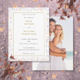 Moderne farbenfrohe Rainbow Confetti Foto Wedding Einladungspostkarte