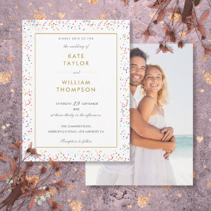 Moderne farbenfrohe Rainbow Confetti Foto Wedding Einladungspostkarte
