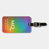 Moderne farbenfrohe Rainbow-White Monogram-Initial Gepäckanhänger (Vorderseite horizontal)