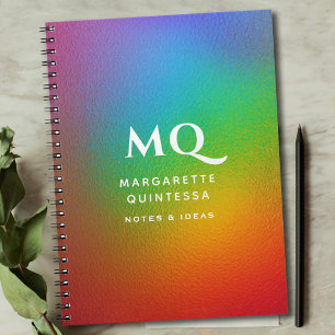 Moderne farbenfrohe Rainbow-White Monogram-Initial Notizblock
