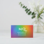 Moderne farbenfrohe Rainbow-White Monogram-Initial Visitenkarte (Stehend Vorderseite)
