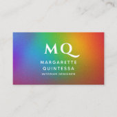 Moderne farbenfrohe Rainbow-White Monogram-Initial Visitenkarte (Vorderseite)