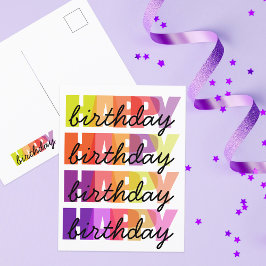 Moderne farbenfrohe Regenbogentypografie zum Gebur Postkarte