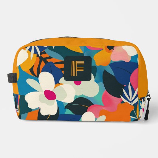 Moderne farbenfrohe Retro-Blume Mit Monogramm Waschbeutel (Vorderseite)