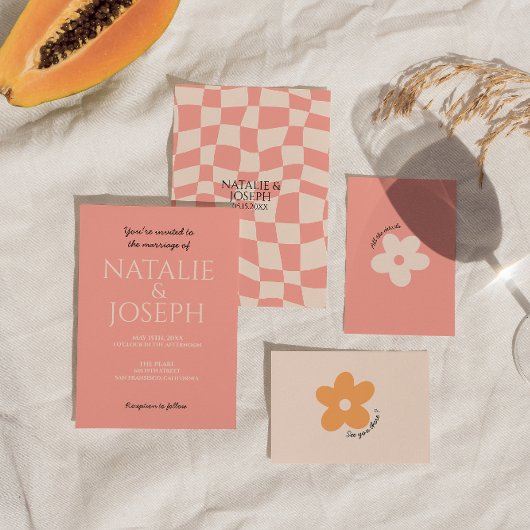 Moderne farbenfrohe Retro Bright Bold Unique Weddi Einladung