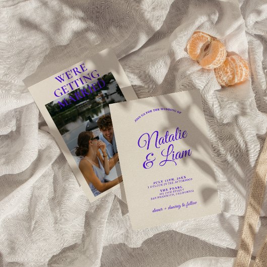 Moderne farbenfrohe Retro Fun Funky Foto Wedding Einladung