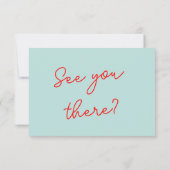 Moderne, farbenfrohe Retro Fun Funky Wedding RSVP Karte (Rückseite)