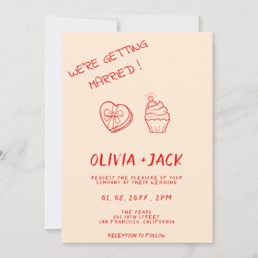 Moderne farbenfrohe Retro Fun Whimsical Script Hoc Einladung (Vorderseite)