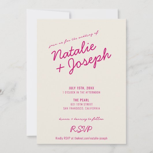 Moderne farbenfrohe Retro Fun Whimsical Script Hoc Einladung (Vorderseite)