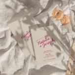 Moderne farbenfrohe Retro Fun Whimsical Script Hoc Einladung<br><div class="desc">Diese Einladung ist perfekt für Ihre Hochzeit, wenn Sie nach einem einzigartigen und leicht bearbeitbaren Design suchen. Eine elegante, einfache minimalistische creme Hochzeitsvorlage Einladung. Die Einrichtung ist schlicht beige und cremig. Und rosa handgeschriebene Vornamen von Braut und Bräutigam und bearbeitbare Infos mit Monogramm in der Rückseite . Erschwinglich und es...</div>