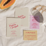 Moderne farbenfrohe Retro Fun Whimsical Script Hoc Einladung<br><div class="desc">Diese Einladung ist perfekt für Ihre Hochzeit, wenn Sie nach einem einzigartigen und leicht bearbeitbaren Design suchen. Eine elegante, einfache minimalistische creme Hochzeitsvorlage Einladung. Die Einrichtung ist schlicht beige und cremig. Und magenta rosa Hand Buchstaben Braut und Bräutigam Vornamen und bearbeitbare Infos mit Monogramm in der Rückseite . Erschwinglich und...</div>