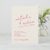 Moderne farbenfrohe Retro Fun Whimsical Script Hoc Einladung (Stehend Vorderseite)