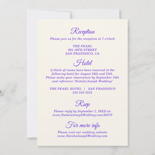 Moderne, farbenfrohe Retro Funky in einer Hochzeit Einladung (Rückseite)