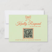 Moderne farbenfrohe Retro QR Code Ribbon Wedding RSVP Karte (Vorderseite)