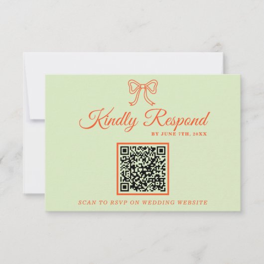 Moderne farbenfrohe Retro QR Code Ribbon Wedding RSVP Karte (Vorderseite)