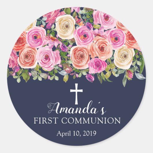 Moderne farbenfrohe rosa Blütenkommune Runder Aufkleber (Vorderseite)