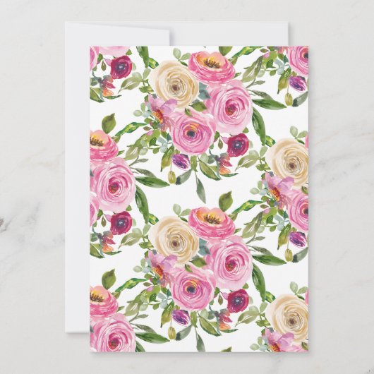 Moderne farbenfrohe rosa Flora und Kreuzbestätigun Einladung (Rückseite)