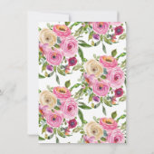 Moderne farbenfrohe rosa florale Erstkommune Einladung (Rückseite)