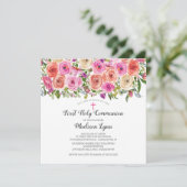 Moderne farbenfrohe rosa florale Erstkommune Einladung (Stehend Vorderseite)