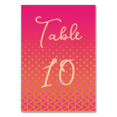 Moderne farbenfrohe rosa-orange geometrische Hochz Tischnummer (Vorderseite)