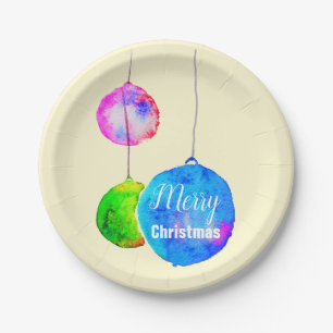 Moderne farbenfrohe rosa und blaue Weihnachten Pappteller