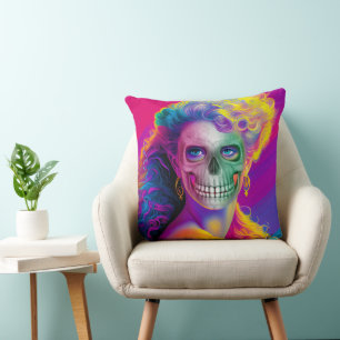 MODERNE FARBENFROHE SCHÄDEL GESICHT HALLOWEEN STIL KISSEN