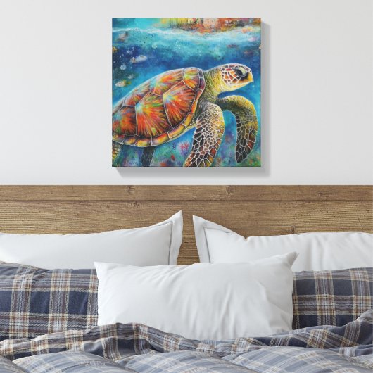 Moderne, farbenfrohe Schildkröte Kunst Leinwanddruck (Insitu (Schlafzimmer))