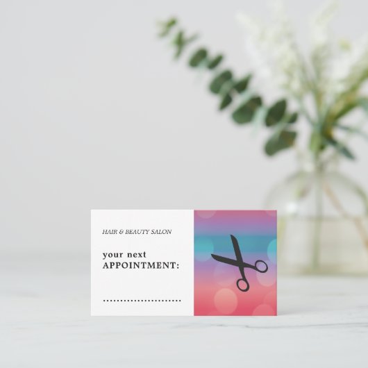 Moderne farbenfrohe Schwarze Schere Haar Ernennung Terminkarte (Stehend Vorderseite)
