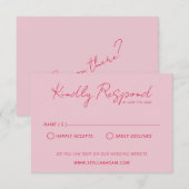 Moderne farbenfrohe Script Retro Fun Wedding Websi RSVP Karte (Vorne/Hinten)