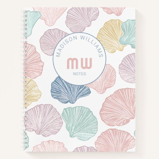 Moderne farbenfrohe Seashell Custom Monogram Coast Notizblock (Vorderseite)