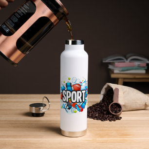 Moderne farbenfrohe SPORT-Typografie Isoliertes Wa Trinkflasche