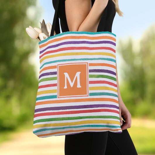 Moderne farbenfrohe Streifen Sommermonogramm Totbe Tasche