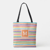 Moderne farbenfrohe Streifen Sommermonogramm Totbe Tasche (Rückseite)