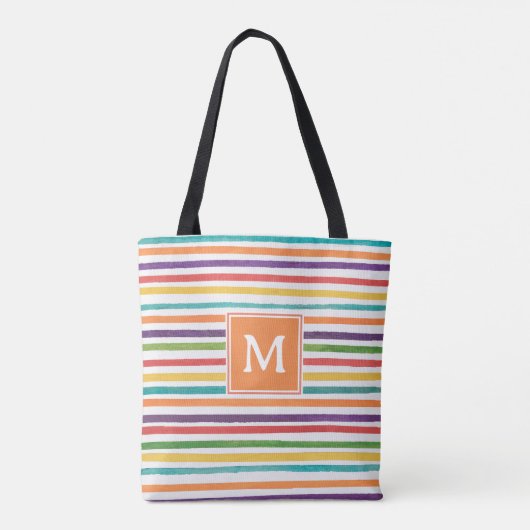 Moderne farbenfrohe Streifen Sommermonogramm Totbe Tasche (Rückseite)
