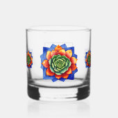 Moderne farbenfrohe, sukkuline Aquarellfarben-Mono Whiskyglas (Rückseite)